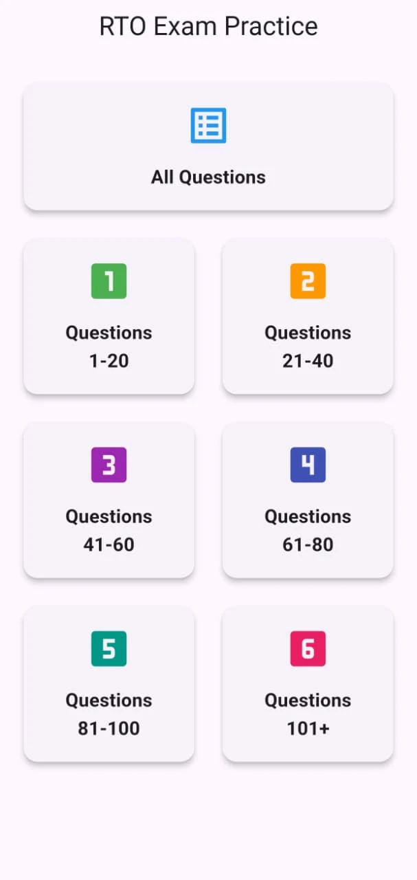 rtoexam app home screen